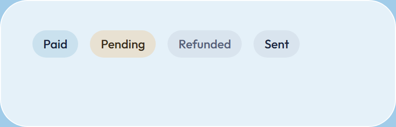Paid, pending, refunded and sent statuses