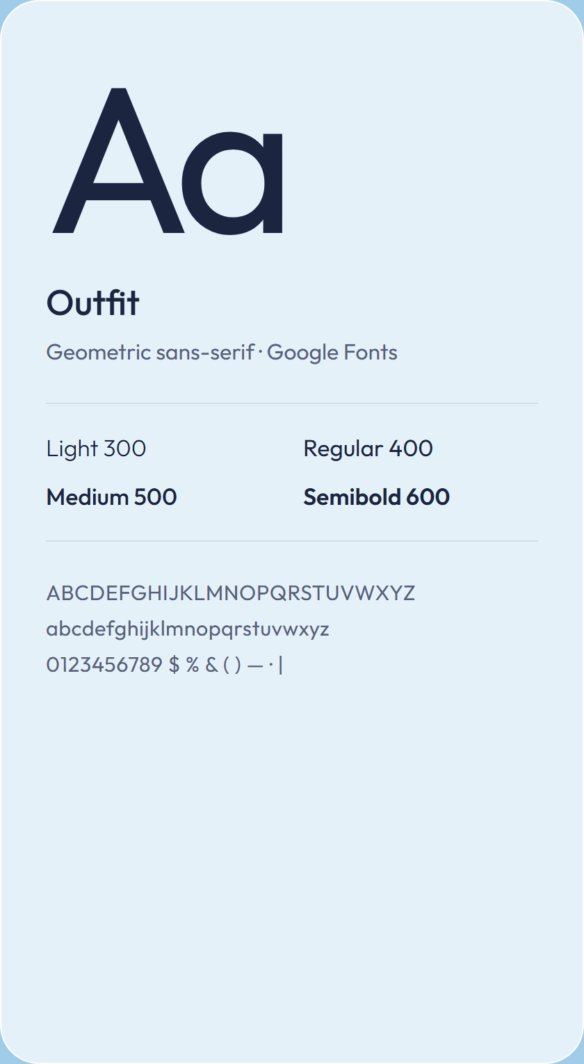 Outfit typeface with weights 300 to 600
