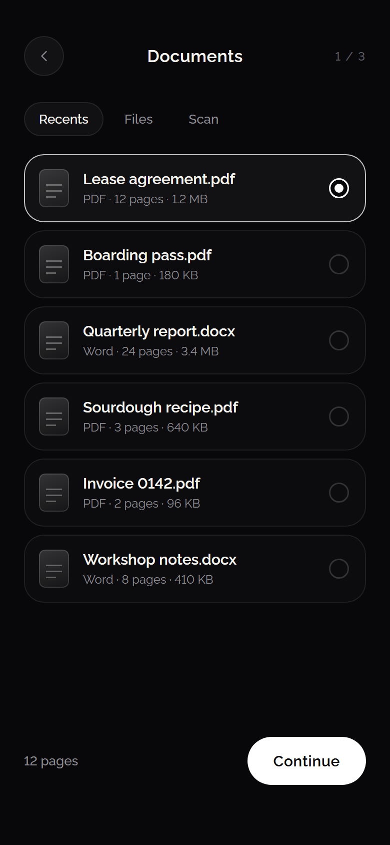 Documents: file list