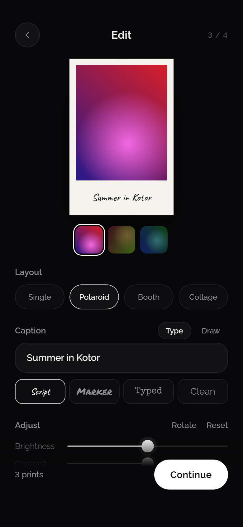 Gamut: editing a photo as a polaroid