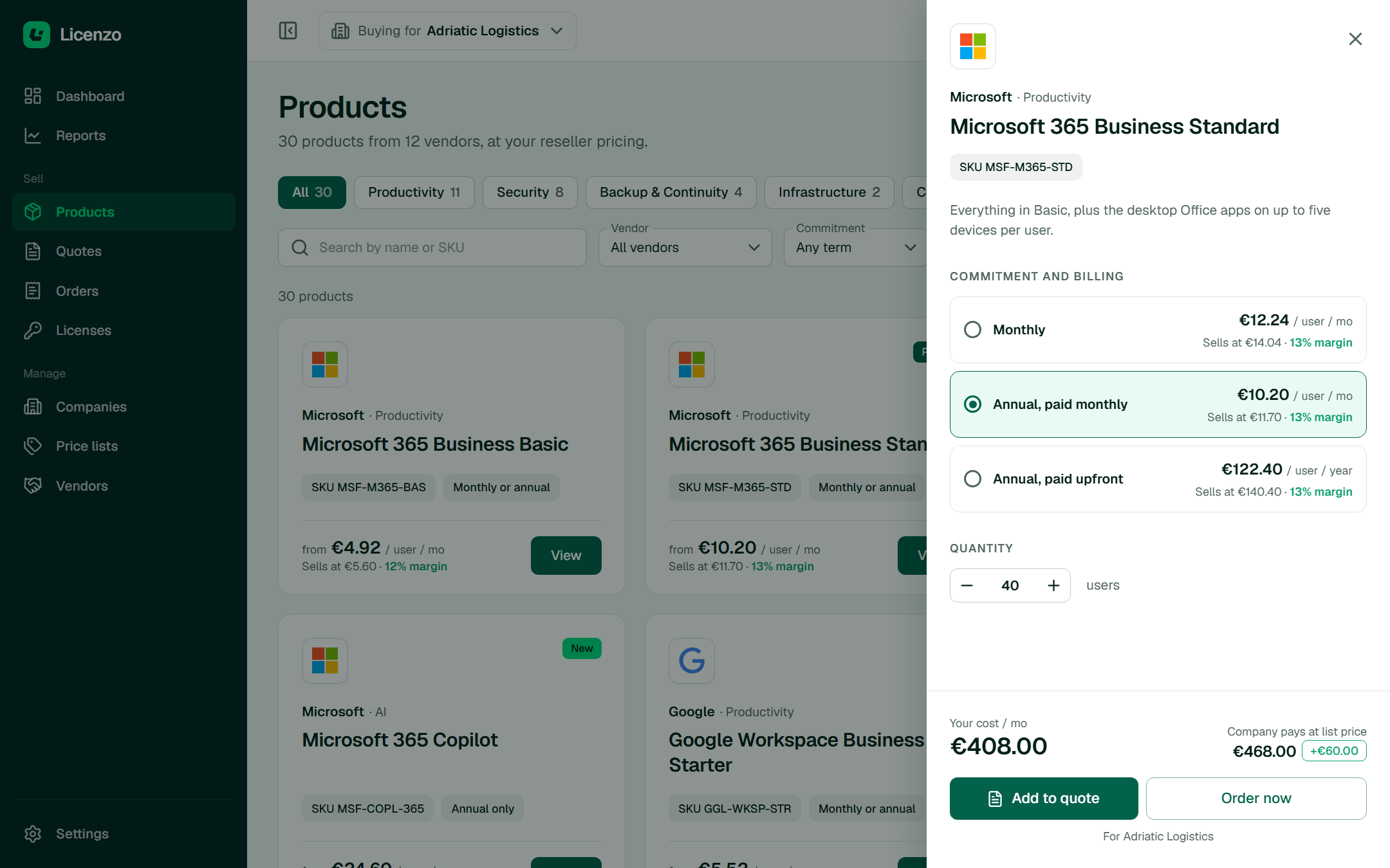 Catalog: product drawer